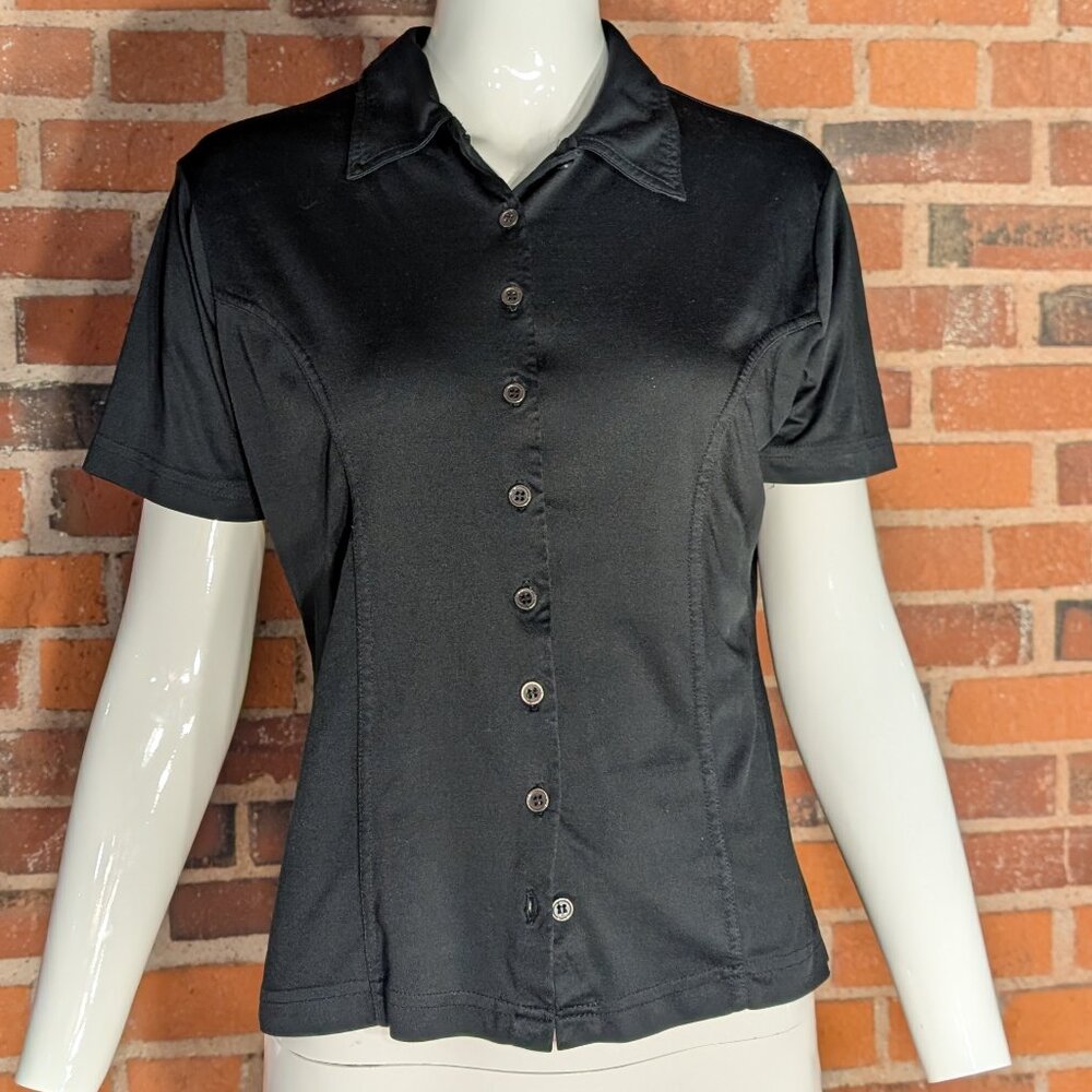 Black stretch button up shirt